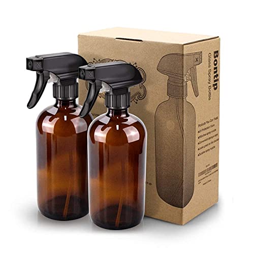 Glass Spray Bottle, Amber Glass Spray Bottle Set & Accessories for Non-toxic Window Cleaners Aromatherapy Facial Hydration Watering Flowers Hair Care (2 Pack/16 oz) (Amber)