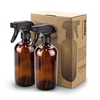 Glass Spray Bottle, Amber Glass Spray Bottle Set & Accessories for Non-toxic Window Cleaners Aromatherapy Facial Hydration Watering Flowers Hair Care (2 Pack/16 oz) (Amber)