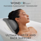 WONDERfoam Thick Padded Ergonomic Bath Pillow for Tub, Bathtub Headrest Neck and Back Support, Strong Suction, Machine Wash, Breathable Mesh Quick Dry Pillows, Luxury Bathtub and Spa Accessories, Gray