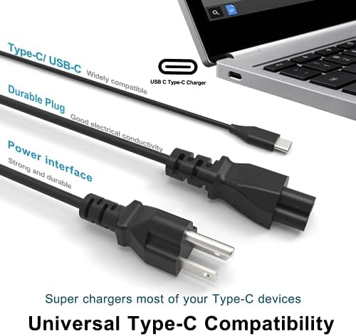 Universal 45W Type C USB C Charger - Laptop Replacement for Acer Chromebook Spin CP CB 311 315 11 13 15 713 715, Lenovo, HP, Samsung, Google, Asus, Dell Chromebook Charger, Power Cord Adapter