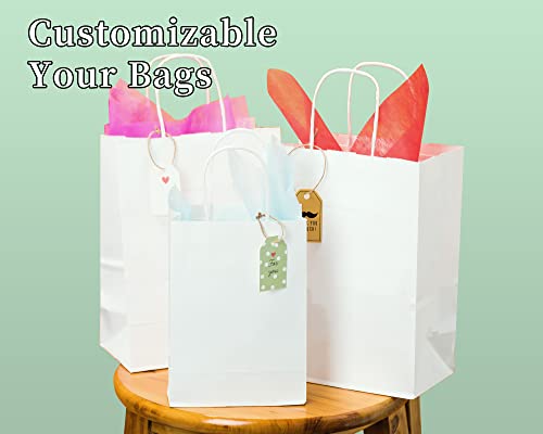 RACETOP White Paper Bags with Handles Bulk 8"x4.5"x10.8" 50Pcs Gift Bags Medium Size, White Gift Bags with Handles, Gift Bags Bulk, Retail Bags, Party Bags, Shopping Bags, Merchandise Bags