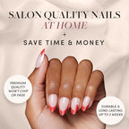 Glamnetic Press On Nails - Mrs. Claus | Semi-Transparent Red French Tip Santa Hat Short Almond False Nails, Reusable Stick On Fake Nails with Glue | Salon Quality | 15 Sizes - 30 Nail Kit