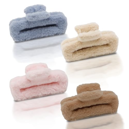 Ahoney 5 Inch Fuzzy Hair Claw Clips Extra Large Claw Clips Big Hair Clips for Thick Long Hair, Strong Hold Non-slip Jumbo Jaw Clips, Hair Accessories for Women (Warm)