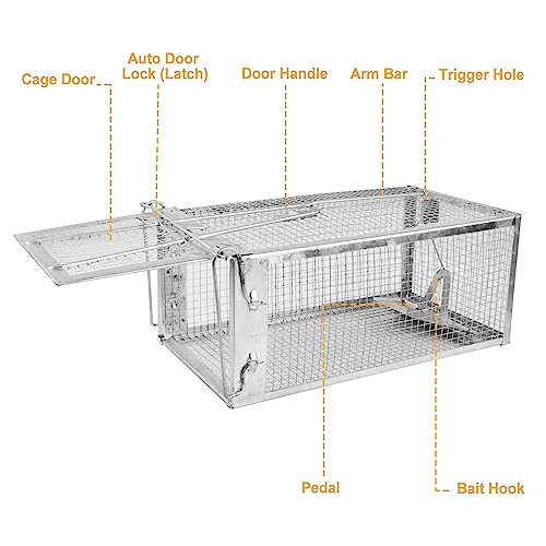 KOCASO Humane Rat Trap, Small 1-Door Live Chipmunk Trap That Work for Indoor and Outdoor, Easy to Catch and Release Live Animal Trap Mouse Trap Cage for Rodents Mice Voles Hamsters, Metal & Reusable