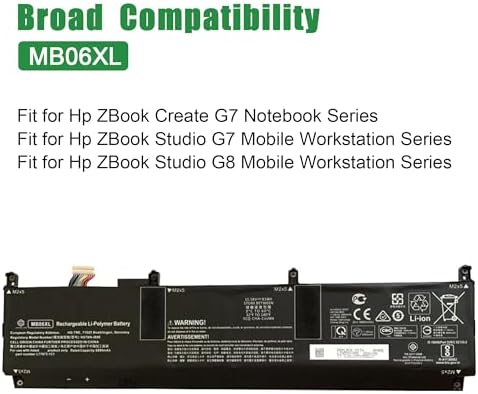 MB06XL Laptop Battery Replacement for Hp ZBook Studio G7 G8 Mobile Workstation Series Notebook L78553-005 L78553-002 HSTNN-IB9E L77973-1C1 Black 11.58V 83Wh 6880mAh
