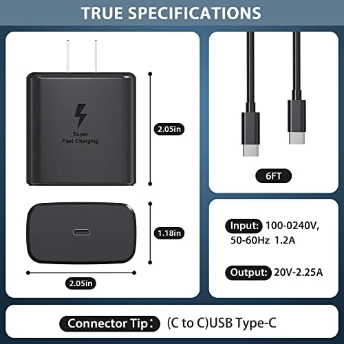 2025 New 45W Super Fast Charger USB C Android Phone Charger Fast Charging Replacement for Samsung Galaxy S25/S25 Ultra/S25+/S24 Ultra/S24/S24+/S23 Ultra/S23/S22/S20/S21/Note 10,Galaxy Tab, 6ft C Cable
