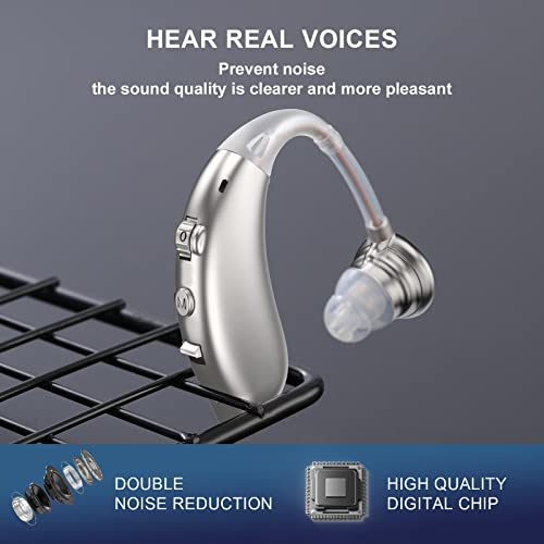 F&Kcoptee Hearing Aids for Seniors Rechargeable with Noise Canceling - Hearing Amplifiers for Adults with Severe Hearing Loss - 2 Ear Amplifier Over The Counter Hearing Aid with Volume Control - Silver