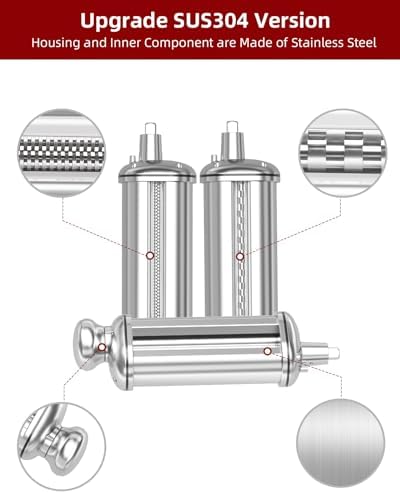 Pasta Maker Attachment Set for All KitchenAid Stand Mixer Included Pasta Sheet Roller, Spaghetti Cutter and Fettuccine Cutter, Stainless Steel Pasta Roller Accessories with 8-Speed Adjustable, 3 Piece