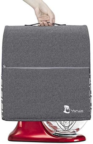 Yarwo Stand Mixer Cover Compatible with 4.5 qt and All 5 qt KitchenAid Mixer, Protective Dust Cover with Top Handle and Pockets for Accessories, Gray with Arrow