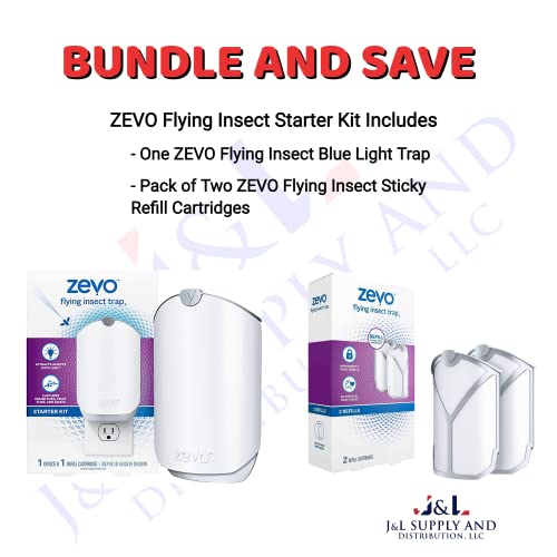 J & L Supply Zevo Flying Insect Trap Starter Kit Bundle- Gnat Sticky Traps for Plants House Indoor, Fungus Gnat Sticky Trap - White!