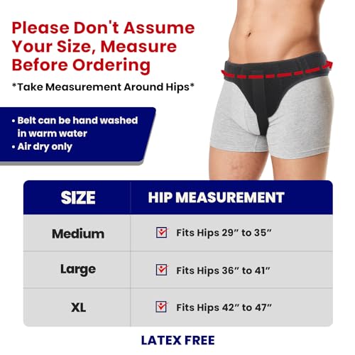 Hernia Belt for Men Inguinal Hernia Support | Groin or Lower Abdominal Hernia Truss Hernia Belts for Women or Mens Inguinal Hernias Support Belt | With Pressure Pad Fits Left or Right Groins (LARGE)