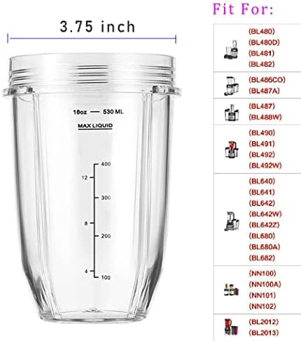 Replacement 18oz Blender Cup with Sip & Seal Lid For Nutri Ninja BL450 BL456 BL480 BL482 BL640 BL642 BL682 BN401 BN751 BN801 Foodi SS101 SS151 SS351 SS401 SS400 Ninja Blender Auto IQ Blade, 2-Pack
