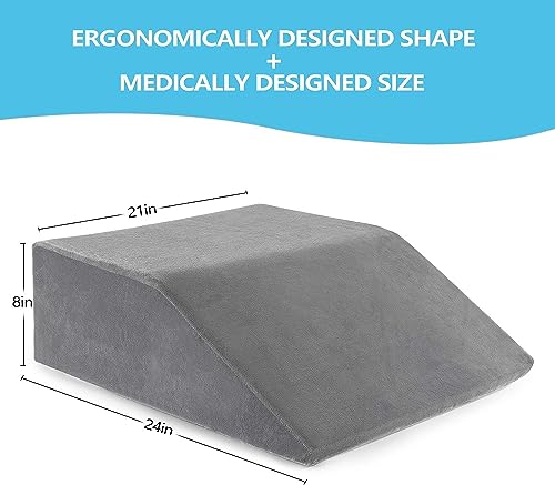 joybest Leg Elevation Pillow with Cooling Gel Memory Foam Top, 8 Inch Leg Pillows for Sleeping, Wedge Pillow to Solve Back& Leg &Joint Pain, Acid Reflux, Heartburn, Snoring, Pregnancy(Grey)