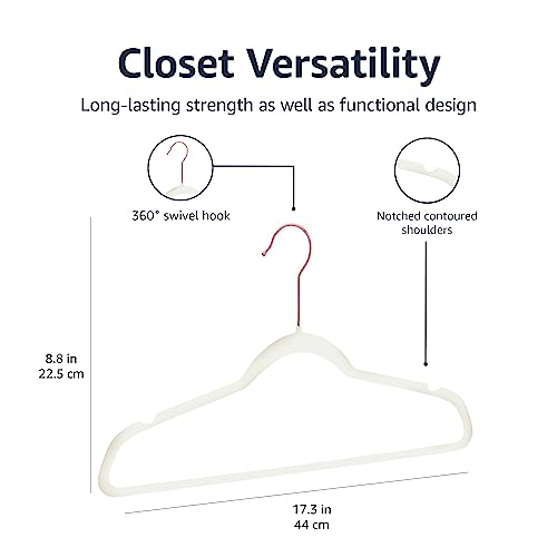 Amazon Basics Slim, Velvet, Non-Slip Suit Clothes Hangers, Ivory/Rose Gold - Pack of 30