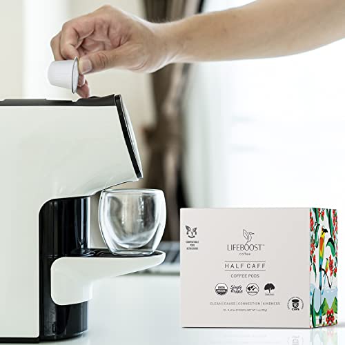 Lifeboost Coffee Half Caff Coffee K Cups - Low Acid Half Caff Coffee Pods - Single Origin Non-GMO Mold Free Pods Compatible with Keurig & Keurig 2 - No Mycotoxins or Pesticides - 10 Count