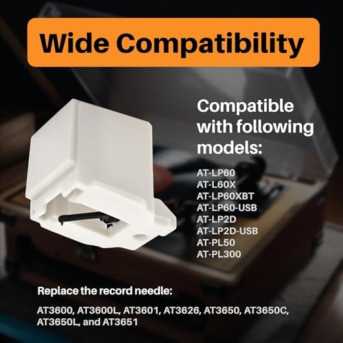 ATN3600L Record Player Needle Replacement (2 Pack), Compatible with audio technica Models including AT-LP60, AT-L60X, AT-LP60XBT, AT-LP60-USB, AT-LP2D, AT-LP2D-USB, AT-PL50 and AT-PL300