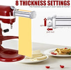 Pasta Roller & Spaghetti Cutter, Fettuccine Cutter Attachment for Kitchenaid Stand Mixer，3 Pcs Stainless Steel Pasta Maker Accessories By Aooaid