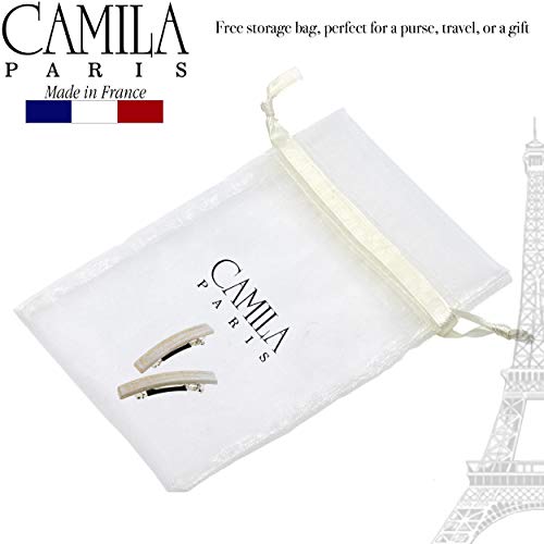 Camila Paris CP3029 French Hair Barrette Clip for Girls, Set of 2 White Rubberized Metal Clasp Strong Hold Grip Hair Clips for Women, No Slip Durable Styling Girls Hair Accessories, Made in France
