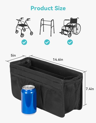 WAVECUER Walker Basket for Folding Walker, Basket for Walkers for Seniors with Cup Holder,Rollator Walker Accessories Can be Installed Outside or Inside of Walker, Wheerchair