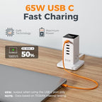 USB Charging Station for Multiple Devices PD 65W, TESSAN 9-in-1 USB C Charger Block for iPhone 16/15, MacBook, Tablet, Type C Desktop Charger with 3 AC, Home Travel Office Accessories, White