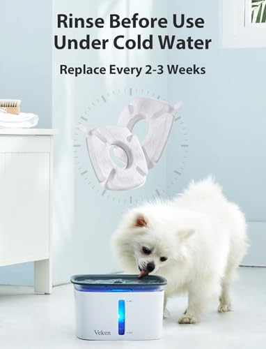 Veken Cat Water Fountain Filter, Classic 4 Pack Replacement Filters & 4 Pack Replacement Pre-Filter Sponges for 67oz, 95oz, 135oz Automatic Pet Fountain Dog Water Dispenser
