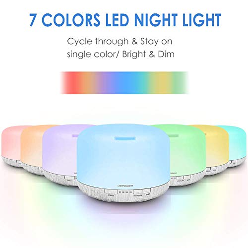 URPOWER 500ml Essential Oil Diffuser, Aromatherapy Diffusers for Essential Oils with Adjustable Mist Mode/4 Timer Settings Large Room Cool Mist Humidifier Air Diffuser for Home Office Study Yoga Spa