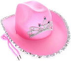 GiftExpress Pink Cowboy Hat With Tiara - CHILD SIZE, Pinky Felt Cowboy Hat for Western Costume, CowGirl Pretend Plays