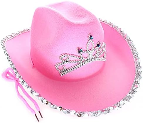GiftExpress Pink Cowboy Hat With Tiara - CHILD SIZE, Pinky Felt Cowboy Hat for Western Costume, CowGirl Pretend Plays