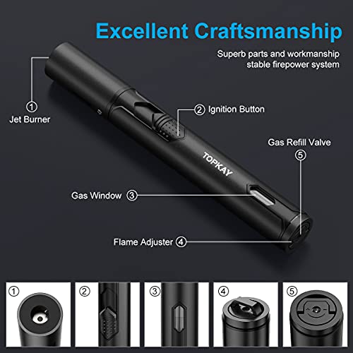 Torch Lighters, 2 Pack, Butane Lighters, Adjustable Jet Flame Torch Lighters, Windproof Butane Refillable Gas Torch Lighter Long Lighter for Candle, Grill, BBQ, Fireworks(Butane Not Included) Black