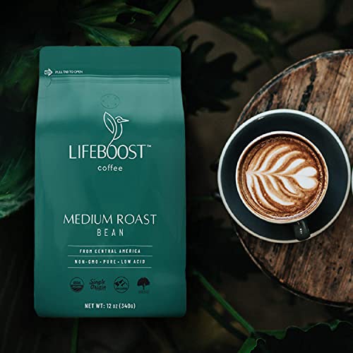 Lifeboost Coffee 3 Pack Medium Roast Whole Bean Coffee - Low Acid Single Origin USDA Organic Coffee - Non-GMO Whole Beans Coffee Third Party Tested For Mycotoxins & Pesticides - 12 Ounces