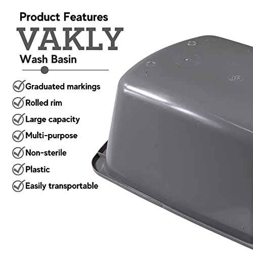 Wash Basins – Rectangular Plastic Hospital Bedside Soaking Tub [5 Pack] Small 7 Quart Graduated Bucket - Portable Washbasin for Washing, Cleaning, Foot Bath, Washing Dishes, Face Cleansing Bowl
