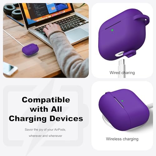 R-fun for AirPods Pro 2nd/1st Generation Case with Cleaner Kit,Soft Silicone Protective Case Cover for Apple AirPod Pro 2/1 for Women Men,AirPods Pro Case Accessories with Keychain,Purple