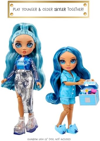 Rainbow High Jr High PJ Party - Skyler, Blue 9" Posable Fashion Doll with Soft Onesie, Slippers, Fun Play Accessories, Great Toy Gift for Girls Kids Ages 4-12 Years
