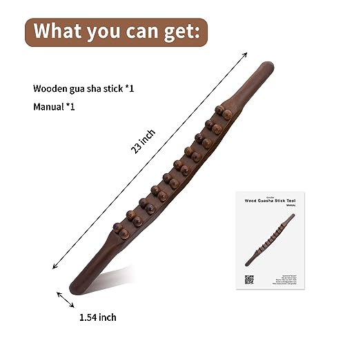Goodtar Guasha Wood Stick Tools Wooden Therapy Scraping Lymphatic Drainage Massager, Double Row 20 Beads Point Treatment Gua Sha Tools for Back Leg,1 pcs