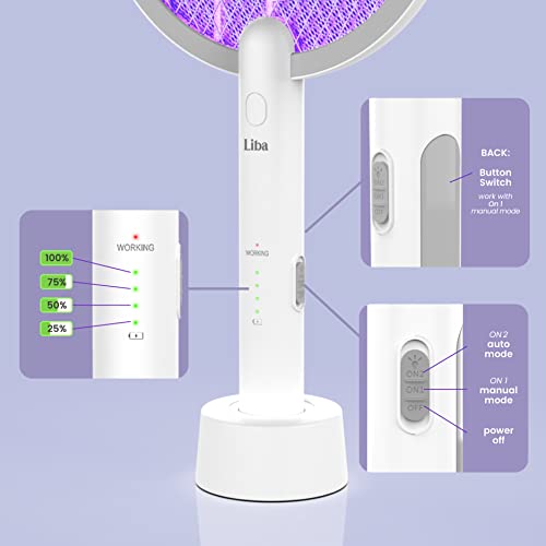 LiBa Electric Fly Swatter Racket, 2 in 1 Electric Bug Zapper USB Rechargeable, 4000V Indoor Outdoor Mosquito Zapper with 5 Layer Safety Mesh, Cordless Insect Killer Trap Home Office Camping Patio