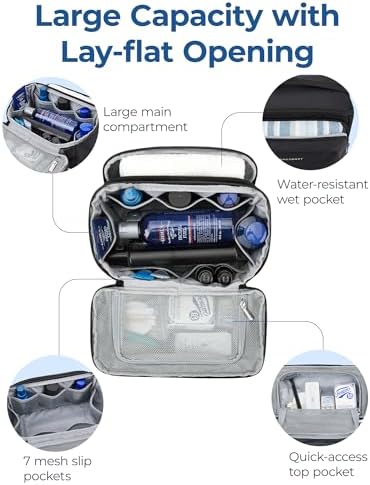 BAGSMART Toiletry Bag for Men, Wide Opening Travel Bag for Toiletries, Dopp Kit Water Resistant Shaving Hygiene Bag for Bathroom Shower, Toiletries Accessories,Travel Essentials (Navy Blue)