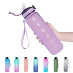 EYQ 32 oz Water Bottle with Time Marker, Carry Strap, Leak-Proof Tritan BPA-Free, Ensure You Drink Enough Water for Fitness, Gym, Camping, Outdoor Sports (Light Purple)