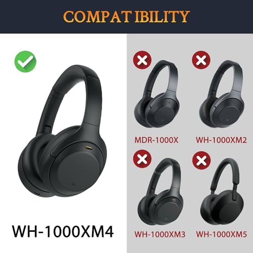 SOULWIT Replacement Earpads for Sony WH-1000XM4 (WH1000XM4) Headphones, Ear Pads Cushions with Noise Isolation Foam, Added Thickness, Without Affecting Sensor - Black