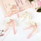 DEEKA Bridesmaid Proposal Gifts 8 Pack Pearl Bridesmaid Hair Claw Clips with Ribbon 3 Inch Hair Clips Bachelorette Party Favors Bridal Party Present Hair Accessories (Half Circle White&Rose Gold)