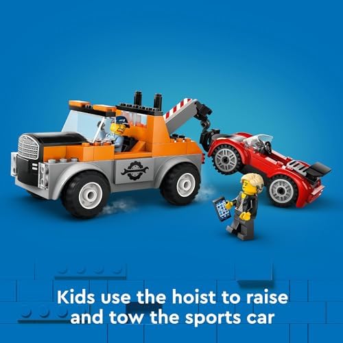 LEGO City Tow Truck and Sports Car Repair Building Set, Kids Gift Idea with 2 Minifigures and Accessories Including a Cochlear Implant, Pretend Play Tow Truck Toy for Boys & Girls Ages 4 and Up, 60435