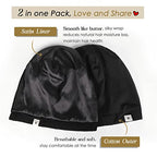 YANIBEST 2 Pcs Silk Bonnet Satin Bonnet Hair Bonnet for Sleeping - Adjustable Saty on Satin Lined Slouchy Beanie Hat for Women