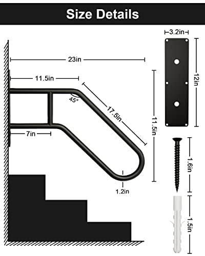 Handrails for Outdoor Steps Stair Railing Indoor, Stairs Wall Mounted Metal Handrail for The Elderly, Kids, Disabled, Pregnant Women