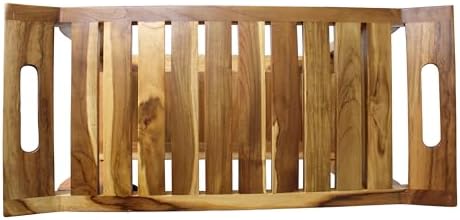 EcoDecors Tranquility 30 Inch Teak Wood Shower Bench with Shelf and LiftAide Arms in EarthyTeak Finish, Extended Height 24", Provides Safety, Storage, and Organization for Bathroom Accessories