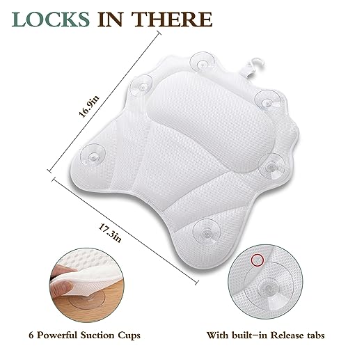 Bath Pillow RUVINCE Ergonomic Luxury Bathtub Pillow with Head,Neck, Shoulder and Back Support, 4D Bath Pillows for tub with 6 Powerful Suction Cups, Fits All Bathtub