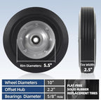 AR-PRO (2-Pack) 10''x2.5'' Flat Free Solid Rubber Replacement Tires - Flat-Free Tires for Hand Trucks and Wheelbarrows with 10” Tires with 5/8" Axles