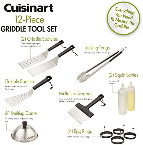 Cuisinart CGS-1312 12-Piece Tool Set, Outdoor Griddle Accessories-Spatula, Tongs, Scraper, Melting Dome, Squirt Bottle, Silicone Egg Ring