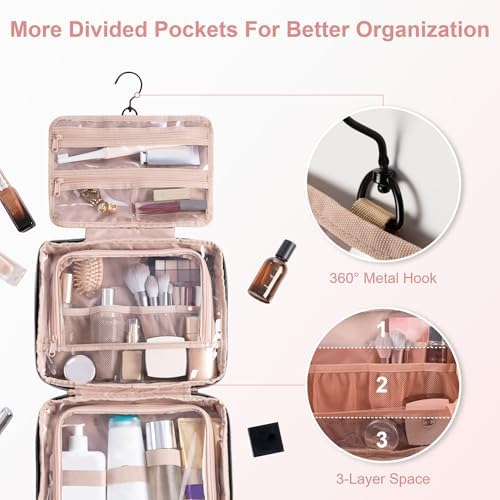 Everfun Hanging Travel Toiletry Bag for Women Traveling With Leakproof Compartment Makeup Cosmetic Organizer Dopp Kit Travel Accessories Essentials Must Have