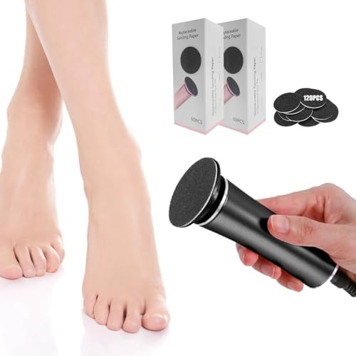 Electric Foot File Callus Remover Professional Foot File Pedicure Tools Adjustable Speed 120pcs Replacement Sandpaper disc Easy to Remove Cutin Dead Skin calluses(Black 120pcs)
