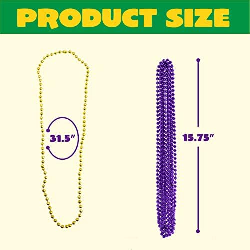 JOYIN 72 PCS Mardi Gras Beads Necklace, Gold, Green, Purple Metallic Colors Necklaces Set for Mardi Gras Party Favors Supplies, Costume Accessories, Masquerade, Accessories
