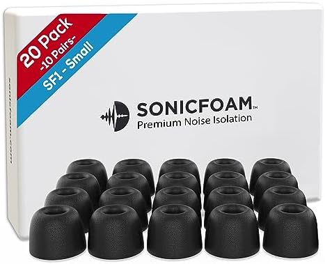 Memory Foam Earbud Tips - Premium Noise Isolation, Replacement Foam Earphone Tips, 20 Pack for in Ear Headphone Earbuds (SF1 Small, Black)